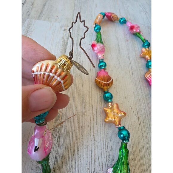 Radko flamingo shell keys Garland RARE vintage Glass Pink glitter gold Xmas tree - Picture 8 of 13